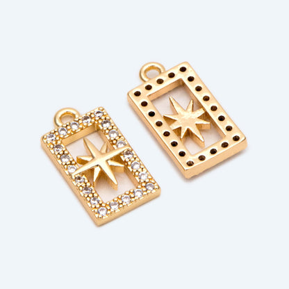 4pcs CZ Pave North Star Charm, Tiny Star Charm, Rectangle Charm Pendant (GB-924-G)