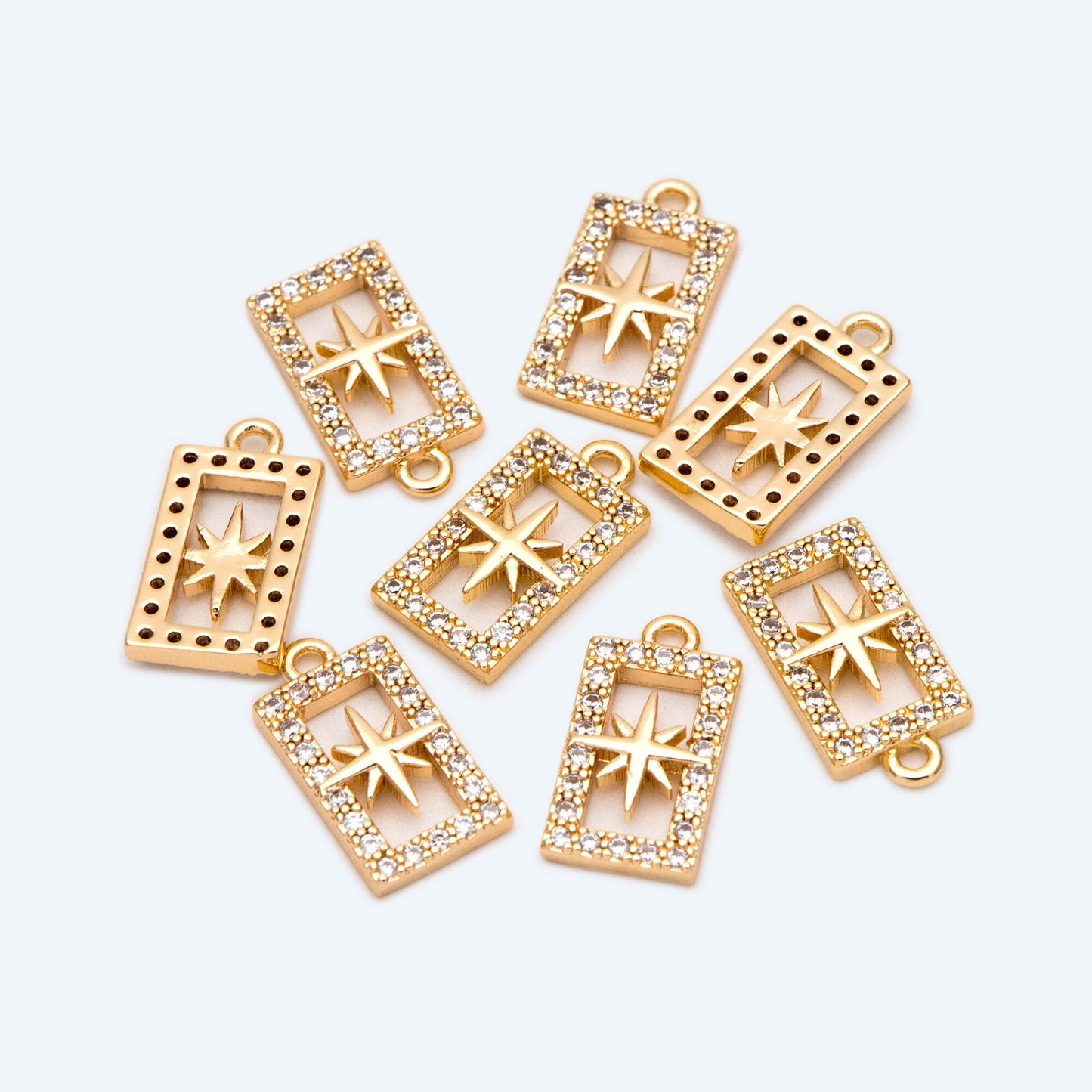 4pcs CZ Pave North Star Charm, Tiny Star Charm, Rectangle Charm Pendant (GB-924-G)