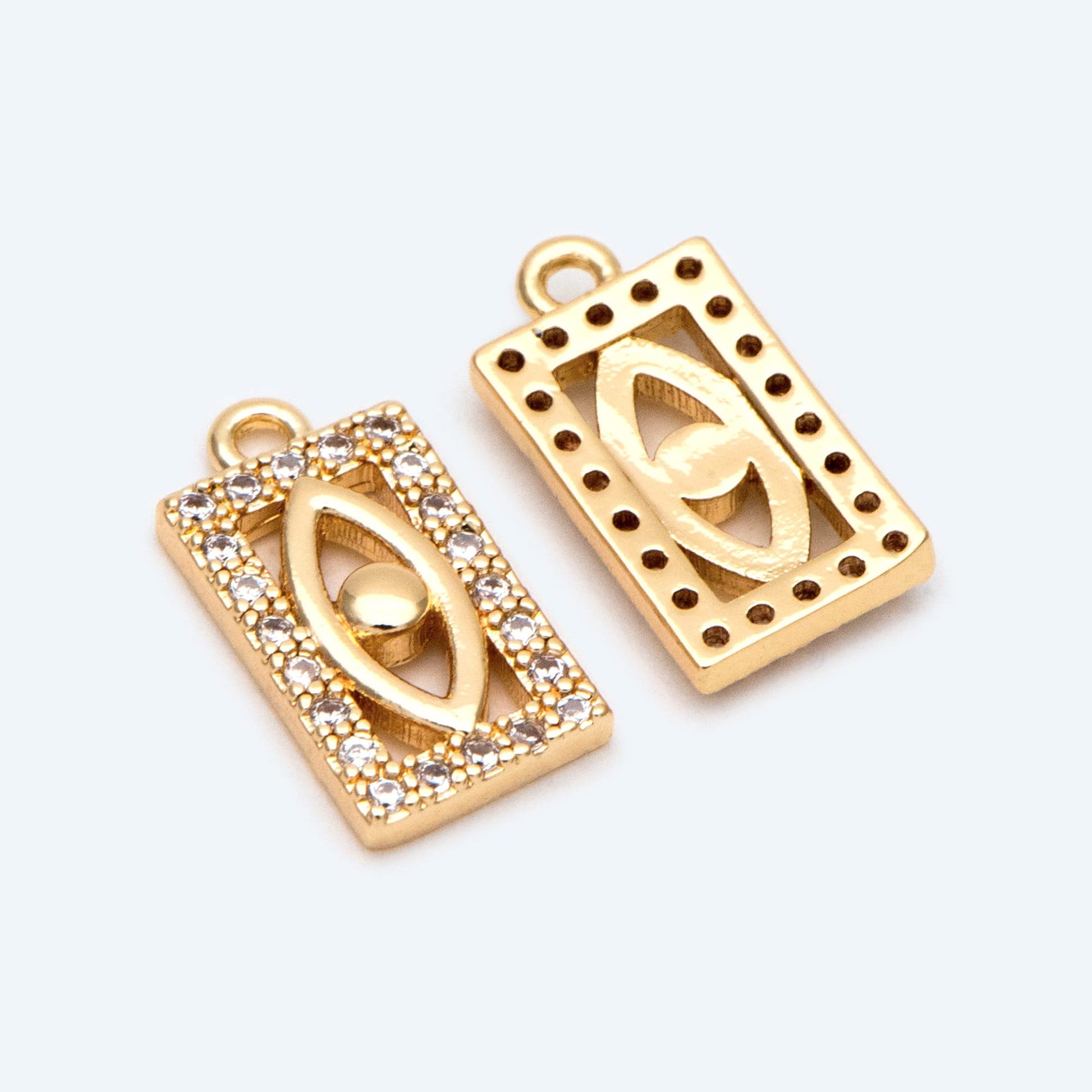 4pcs CZ Pave Evil Eye Rectangle Charm Pendant, Jewelry Making, Diy Material, Jewelry Supplies (GB-1819-M)