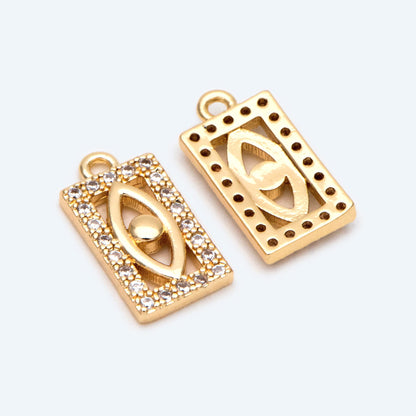 4pcs CZ Pave Evil Eye Rectangle Charm Pendant, Jewelry Making, Diy Material, Jewelry Supplies (GB-1819-M)