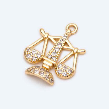4pcs Gold Libra Charms, Scale of Justice Pendants, Balance Scale Pendants, Cubic Zirconia Pave, Lawyer Law Jewelry Supplies (GB-2503)
