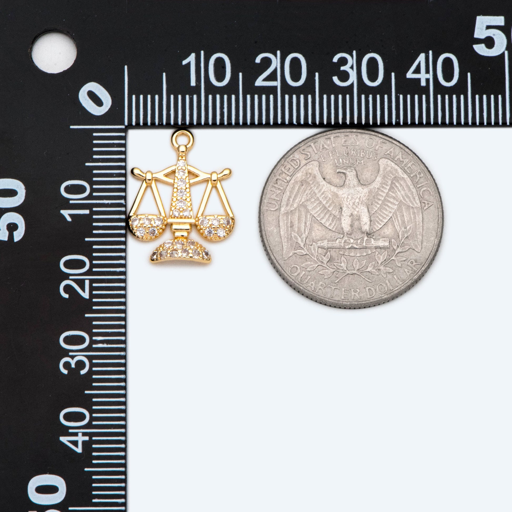 4pcs Gold Libra Charms, Scale of Justice Pendants, Balance Scale Pendants, Cubic Zirconia Pave, Lawyer Law Jewelry Supplies (GB-2503)