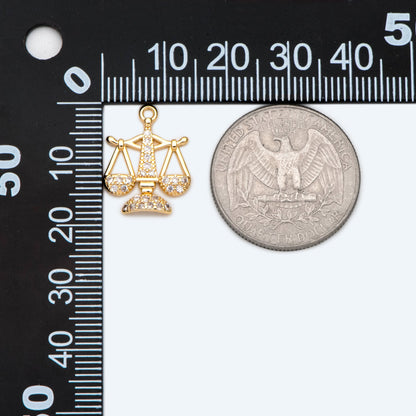 4pcs Gold Libra Charms, Scale of Justice Pendants, Balance Scale Pendants, Cubic Zirconia Pave, Lawyer Law Jewelry Supplies (GB-2503)