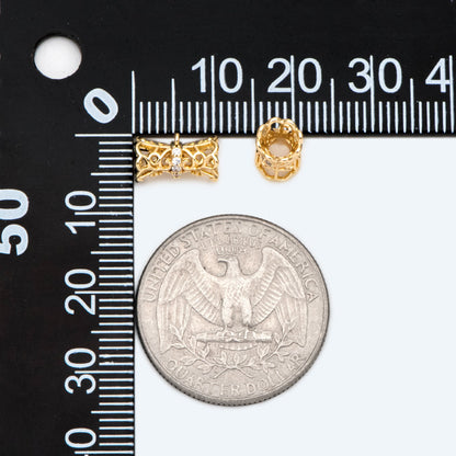 4pcs CZ Pave Gold Filigree Tube Spacer Beads with Loop, Bracelet Bails, Tube Pendant, Filigree Charm, Gold Plated Findinigs (GB-2504)