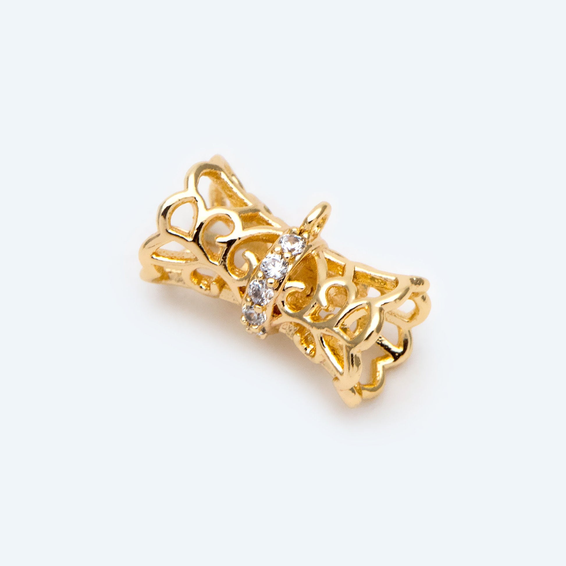 4pcs CZ Pave Gold Filigree Tube Spacer Beads with Loop, Bracelet Bails, Tube Pendant, Filigree Charm, Gold Plated Findinigs (GB-2504)