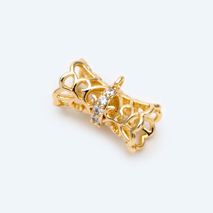 4pcs CZ Pave Gold Filigree Tube Spacer Beads with Loop, Bracelet Bails, Tube Pendant, Filigree Charm, Gold Plated Findinigs (GB-2504)