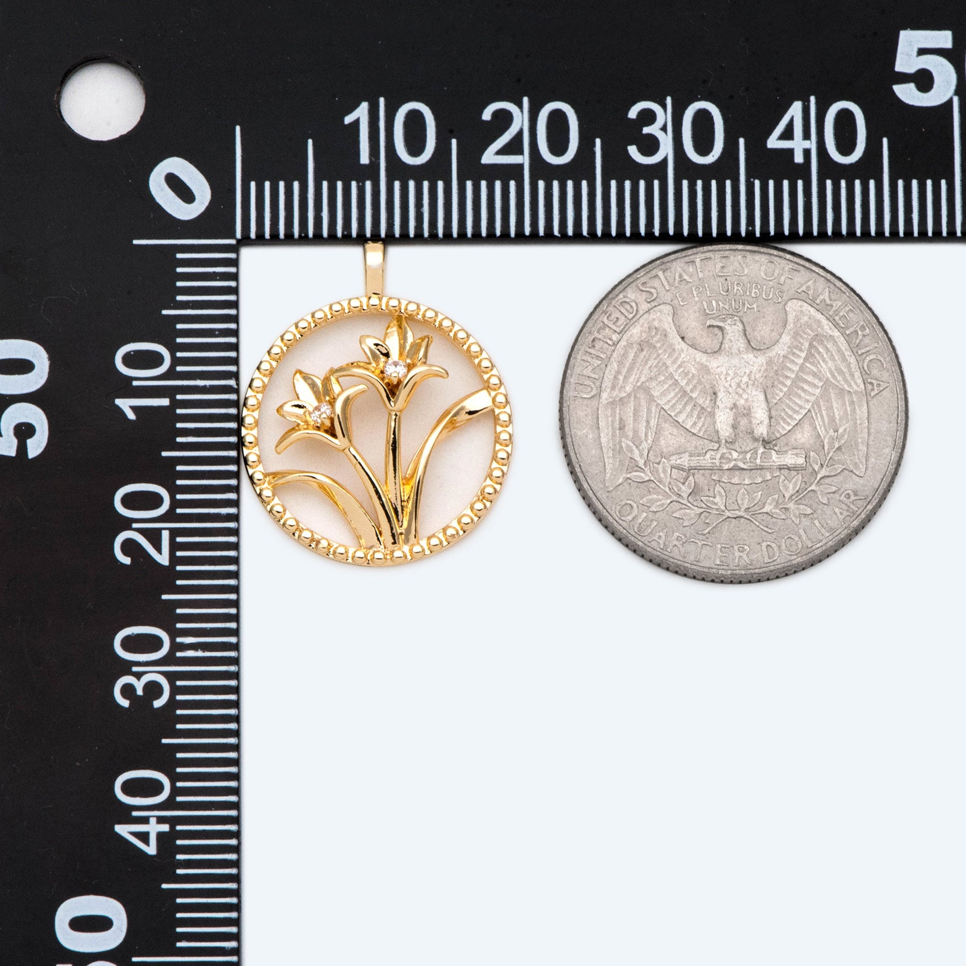 4pcs CZ Pave Gold Round Flower Charms, 18K Gold plated Brass, Disk Pendants (GB-3118-F)