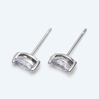 10pcs Marquise CZ Stud Earring 7.2x3.2mm, Gold/ Rhodium Plated Brass Stud Earrings (#GB-2618-A)