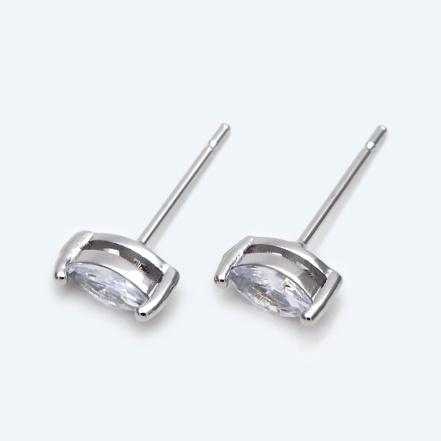 10pcs Marquise CZ Stud Earring 7.2x3.2mm, Gold/ Rhodium Plated Brass Stud Earrings (#GB-2618-A)