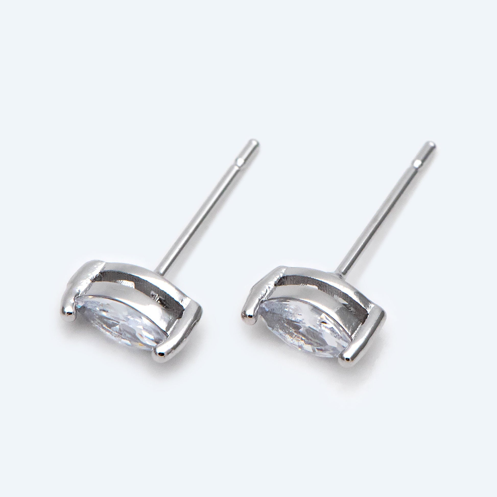 10pcs Marquise CZ Stud Earring 7.2x3.2mm, Gold/ Rhodium Plated Brass Stud Earrings (#GB-2618-A)