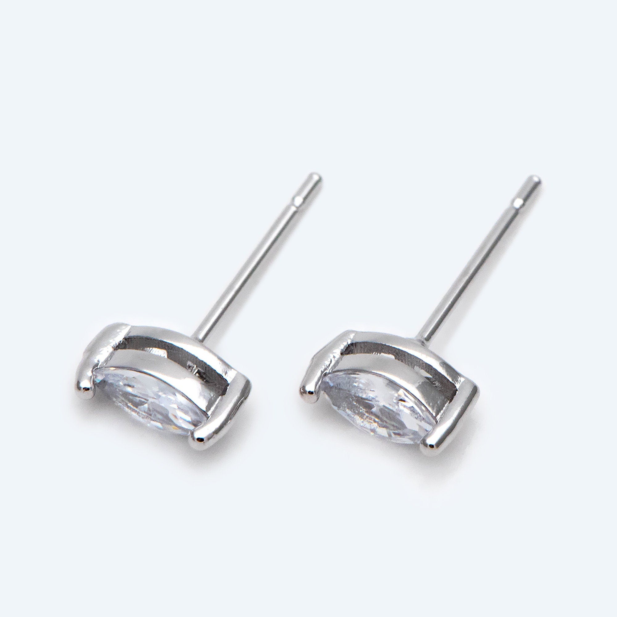 10pcs Marquise CZ Stud Earring 7.2x3.2mm, Gold/ Rhodium Plated Brass Stud Earrings (#GB-2618-A)