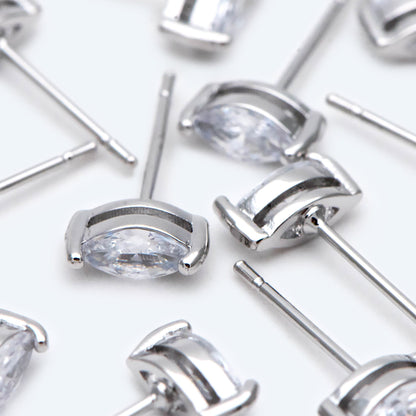 10pcs Marquise CZ Stud Earring 7.2x3.2mm, Gold/ Rhodium Plated Brass Stud Earrings (#GB-2618-A)