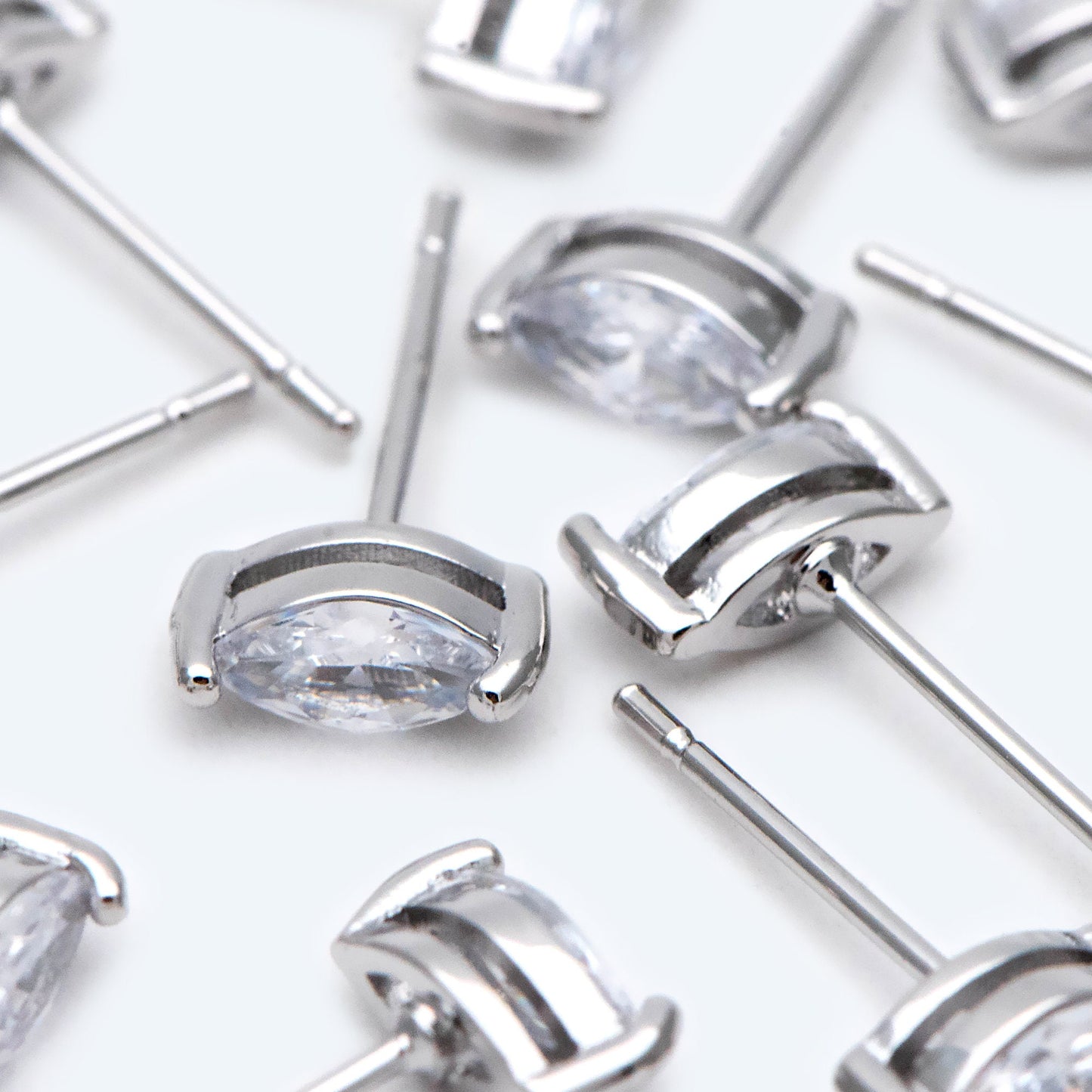 10pcs Marquise CZ Stud Earring 7.2x3.2mm, Gold/ Rhodium Plated Brass Stud Earrings (#GB-2618-A)