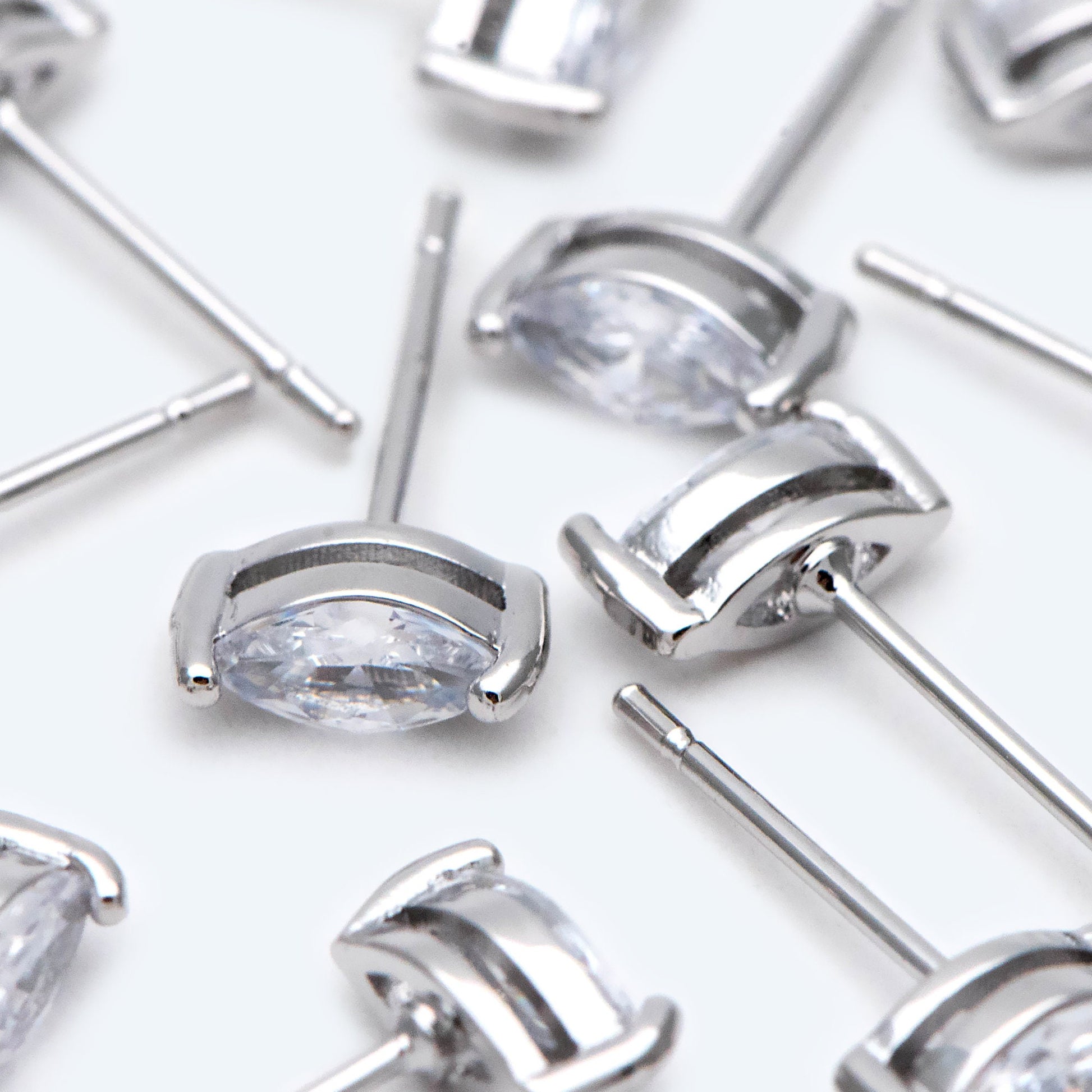 10pcs Marquise CZ Stud Earring 7.2x3.2mm, Gold/ Rhodium Plated Brass Stud Earrings (#GB-2618-A)