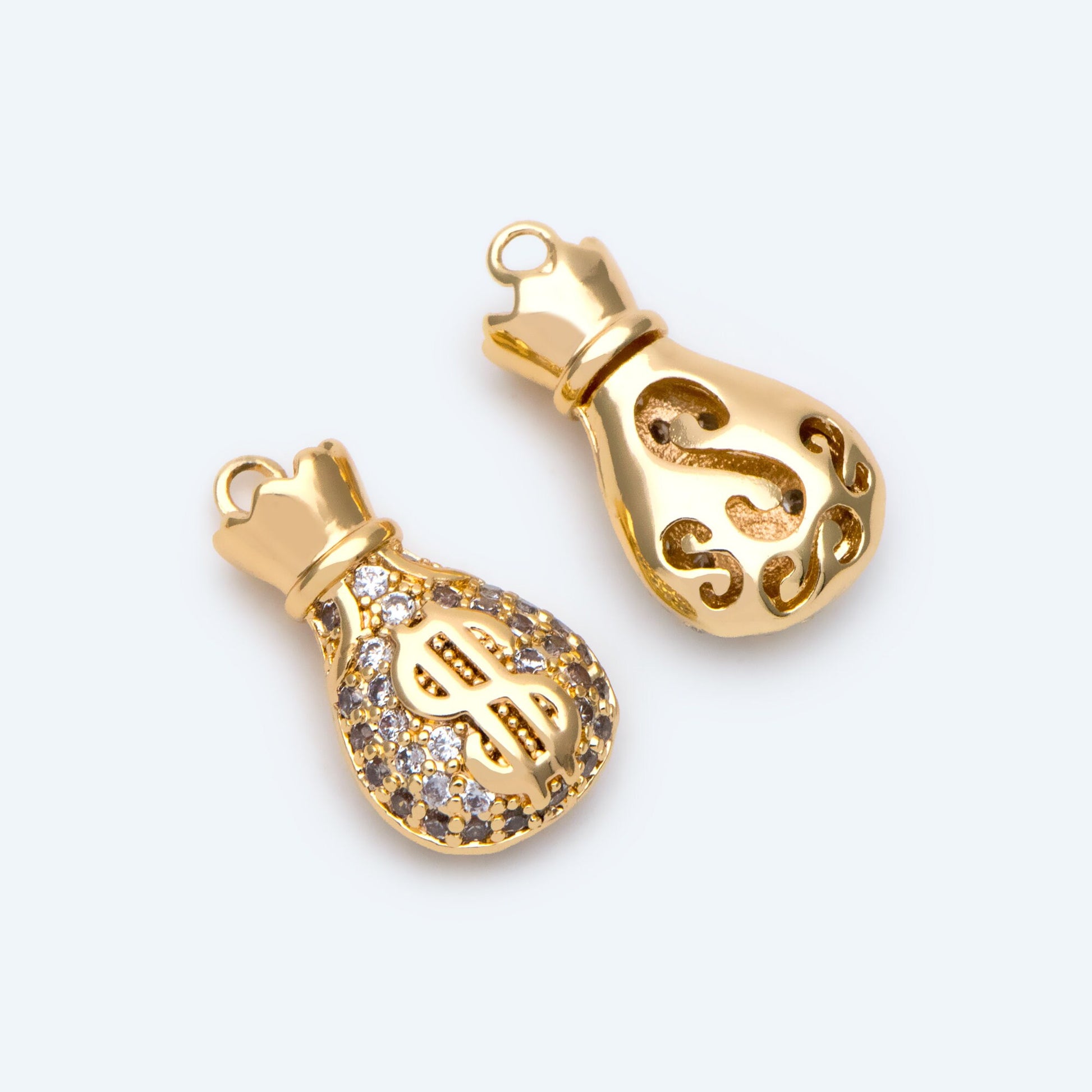 4pcs CZ Pave Gold Money Bag Charms, Jewelry Making, Diy Material, Jewelry Supplies (GB-2512)