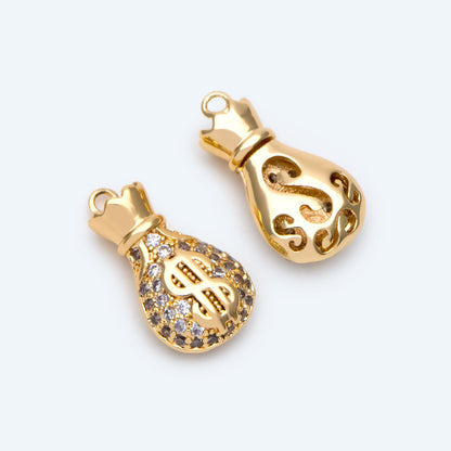 4pcs CZ Pave Gold Money Bag Charms, Jewelry Making, Diy Material, Jewelry Supplies (GB-2512)