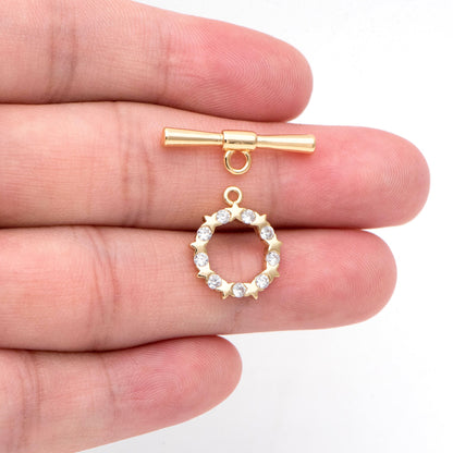 4 sets CZ Pave Toggle Clasp, Jewelry Clasp, 18K Gold Plated, Close Clasp (GB-3544-F)