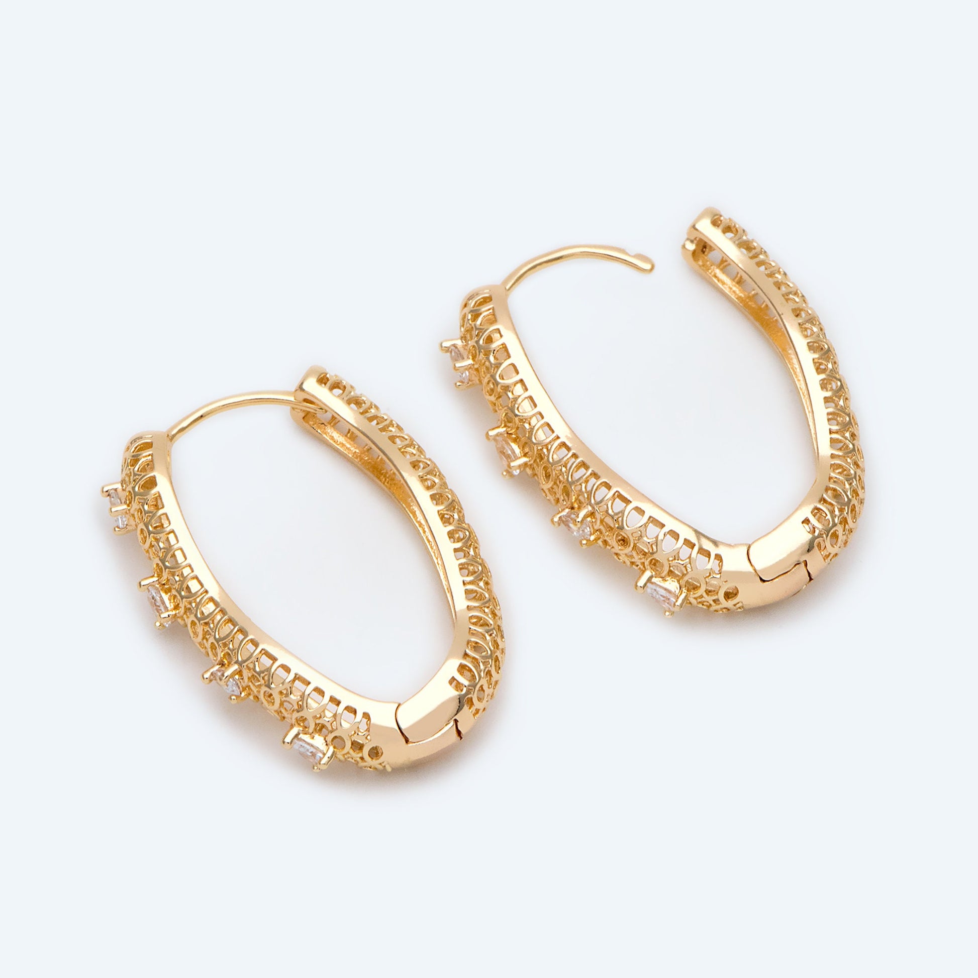 4pcs CZ Pave Gold Filigree Hoop Earrings, Hollow Earrings (GB-2440)