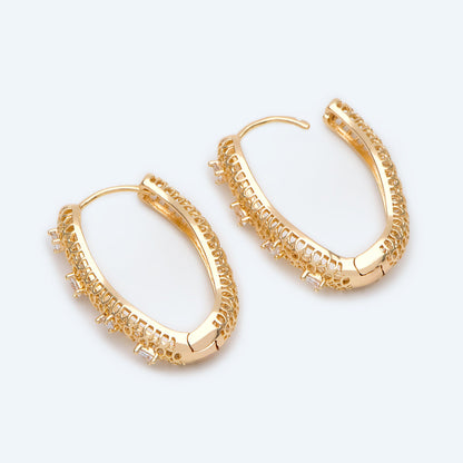 4pcs CZ Pave Gold Filigree Hoop Earrings, Hollow Earrings (GB-2440)