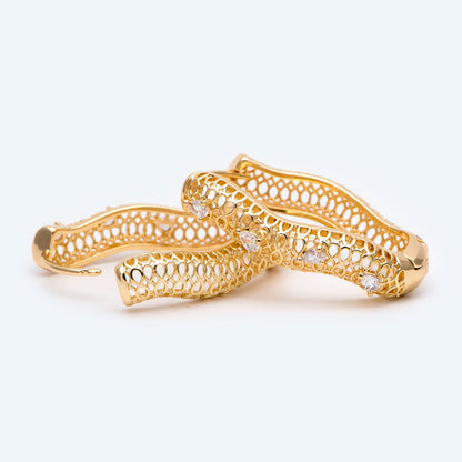 4pcs CZ Pave Gold Filigree Hoop Earrings, Hollow Earrings (GB-2440)