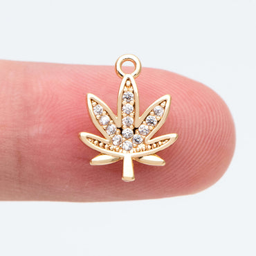 4pcs CZ Pave Gold Maple Leaf Charms, Leaf Pendants, Jewelry Making, Diy Material, Jewelry Supplies (GB-1312-A)
