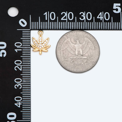 4pcs CZ Pave Gold Maple Leaf Charms, Leaf Pendants, Jewelry Making, Diy Material, Jewelry Supplies (GB-1312-A)