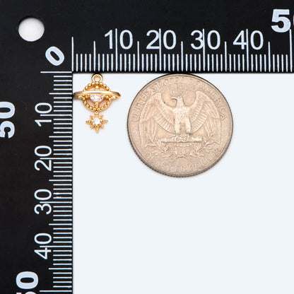 4pcs CZ Pave Gold Planet Charm, Tiny Saturn Charm 14x11mm, 18K Gold plated Brass, Saturn Pendants (GB-1173-C)