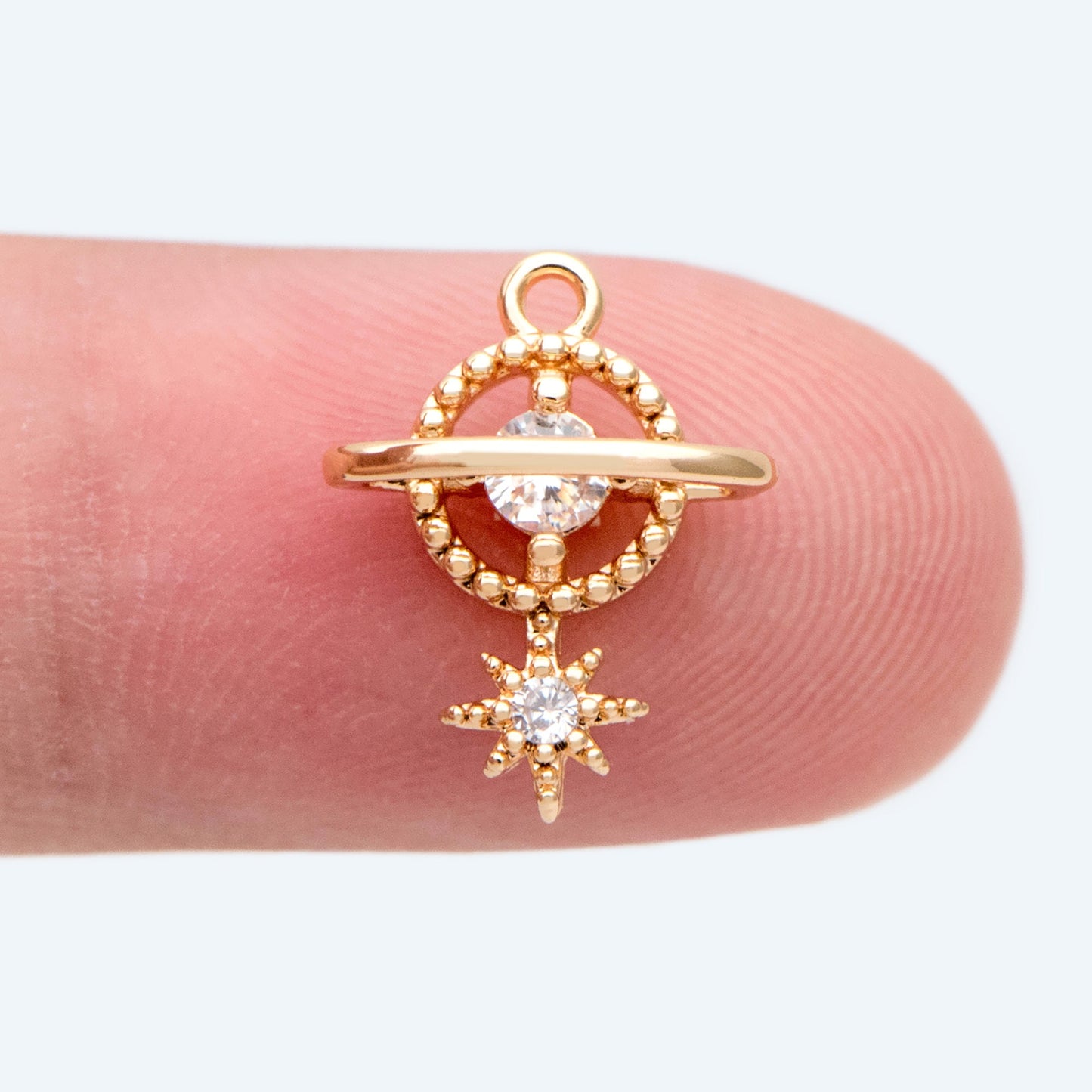 4pcs CZ Pave Gold Planet Charm, Tiny Saturn Charm 14x11mm, 18K Gold plated Brass, Saturn Pendants (GB-1173-C)