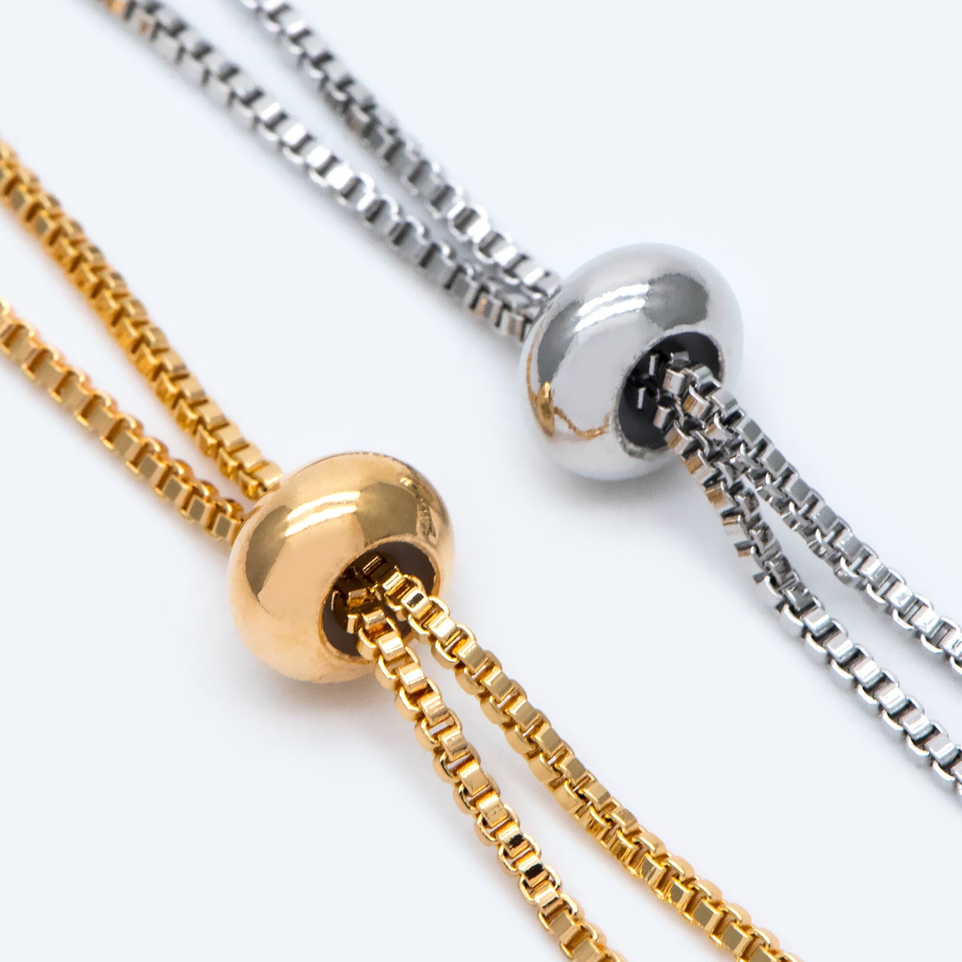 10pcs Gold/ Silver Sliding Adjustable Bracelet Making Chains, Half-finished Bracelet with Rubber Stopper Beads (GB-269-A)