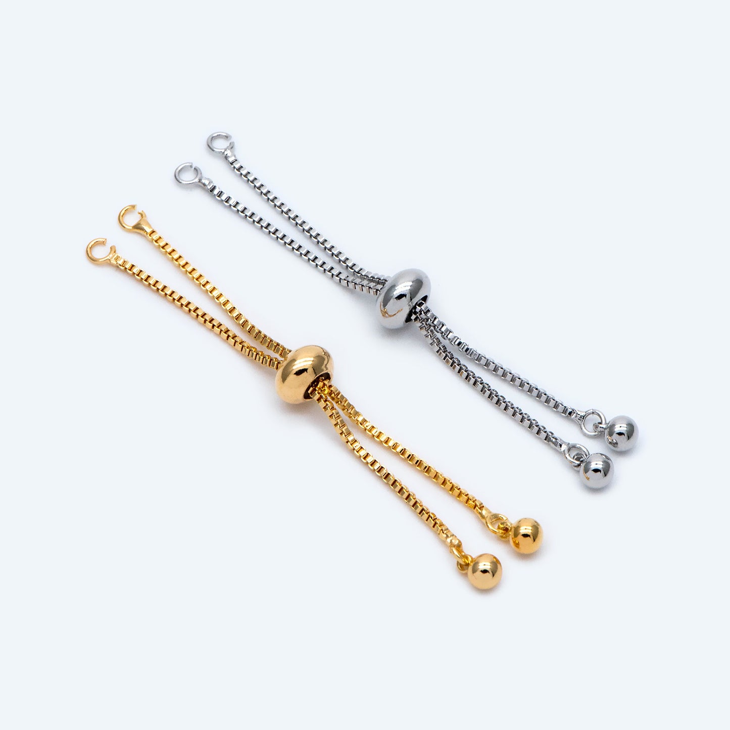 10pcs Gold/ Silver Sliding Adjustable Bracelet Making Chains, Half-finished Bracelet with Rubber Stopper Beads (GB-269-A)