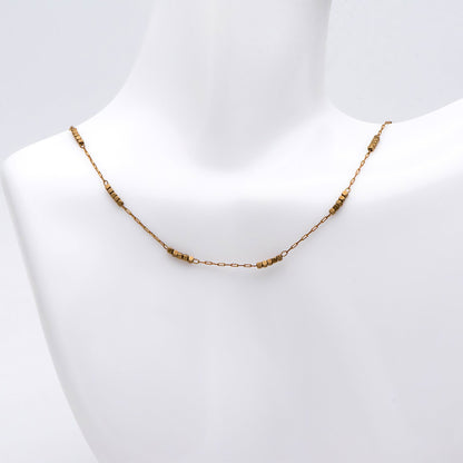 Raw Brass Beaded Chain, 0.9mm Thin Chain with 1.6mm Cube Beads, Un-plated Brass Delicate Chains (#LK-146-RB)/ 1 Meter=3.3 ft