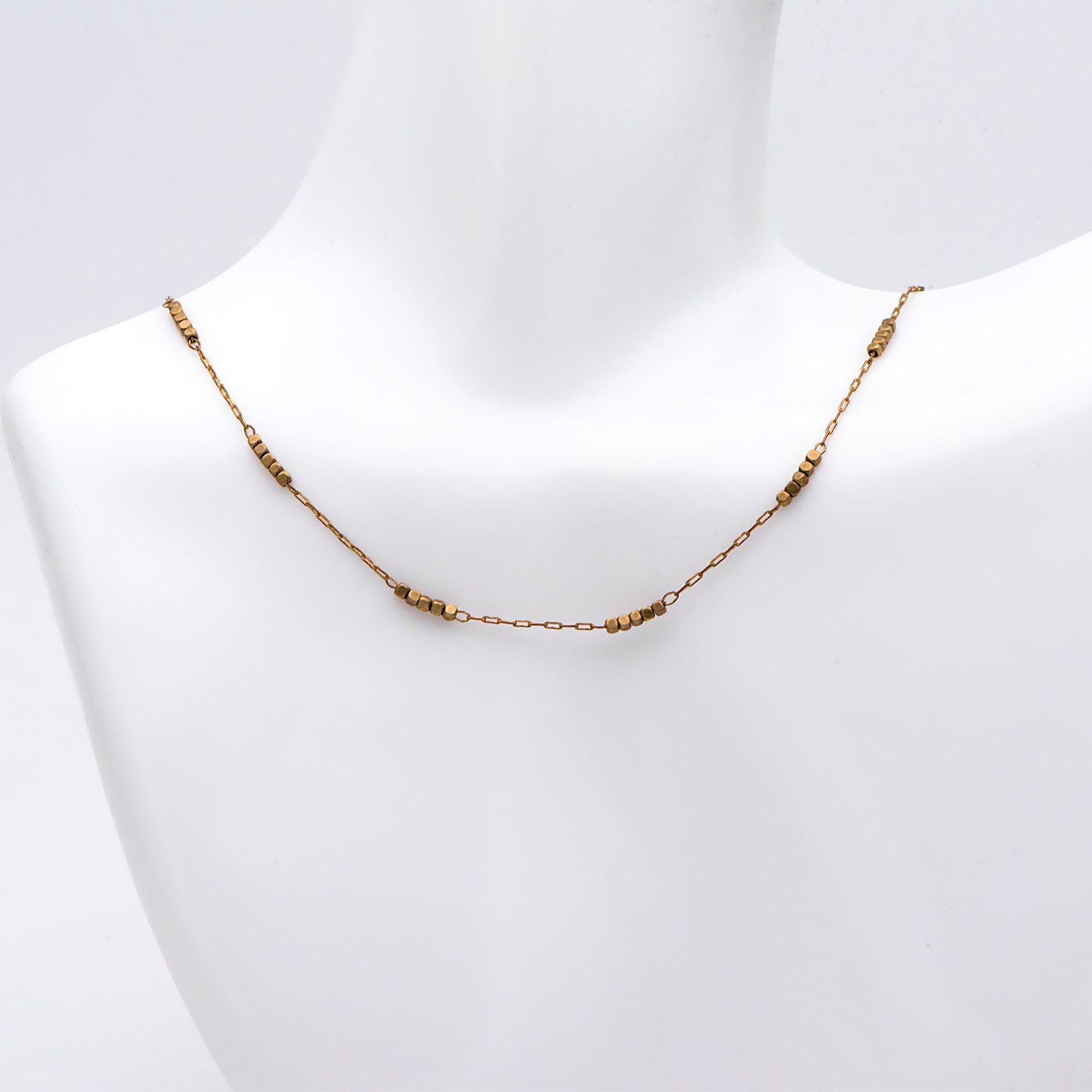 Raw Brass Beaded Chain, 0.9mm Thin Chain with 1.6mm Cube Beads, Un-plated Brass Delicate Chains (#LK-146-RB)/ 1 Meter=3.3 ft