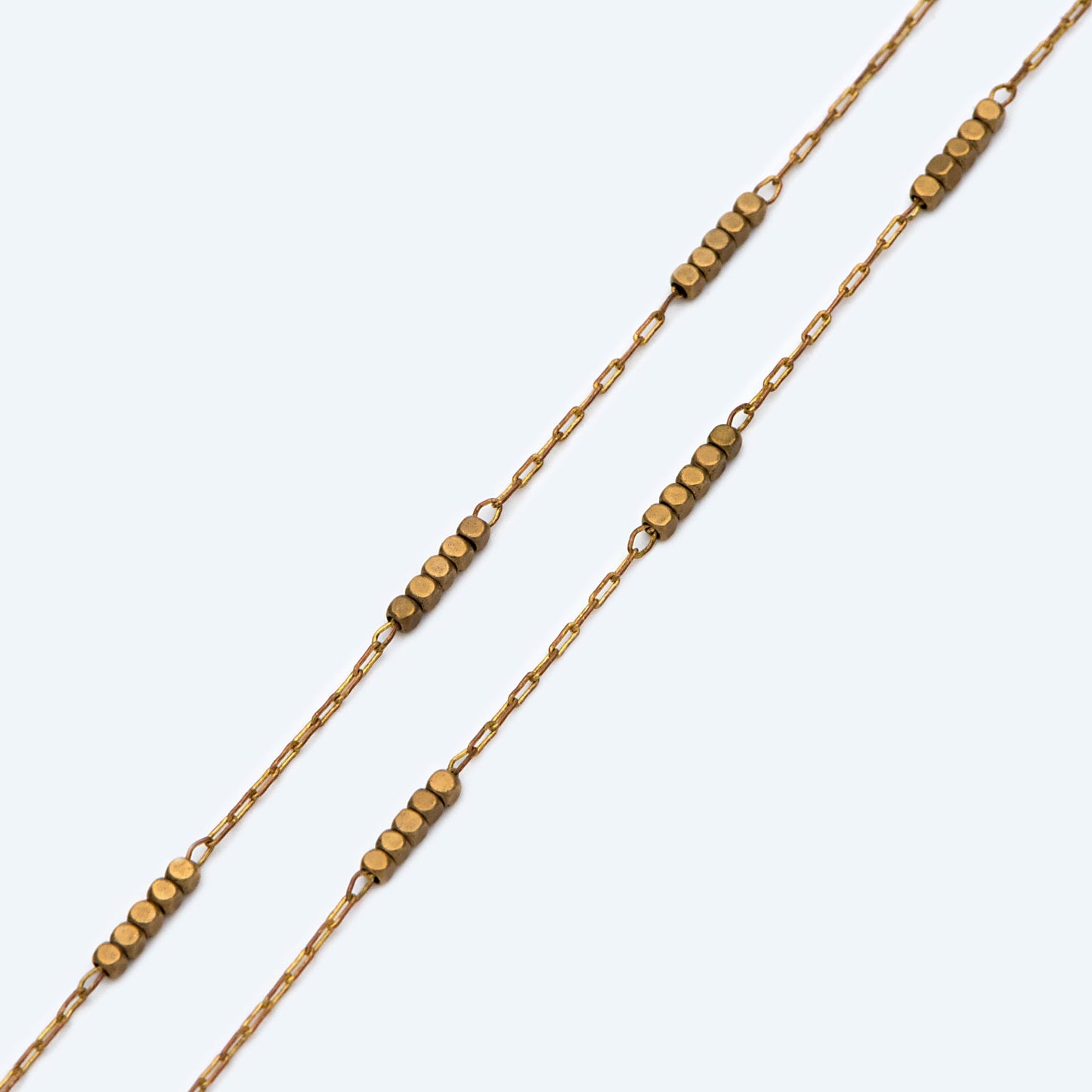 Raw Brass Beaded Chain, 0.9mm Thin Chain with 1.6mm Cube Beads, Un-plated Brass Delicate Chains (#LK-146-RB)/ 1 Meter=3.3 ft