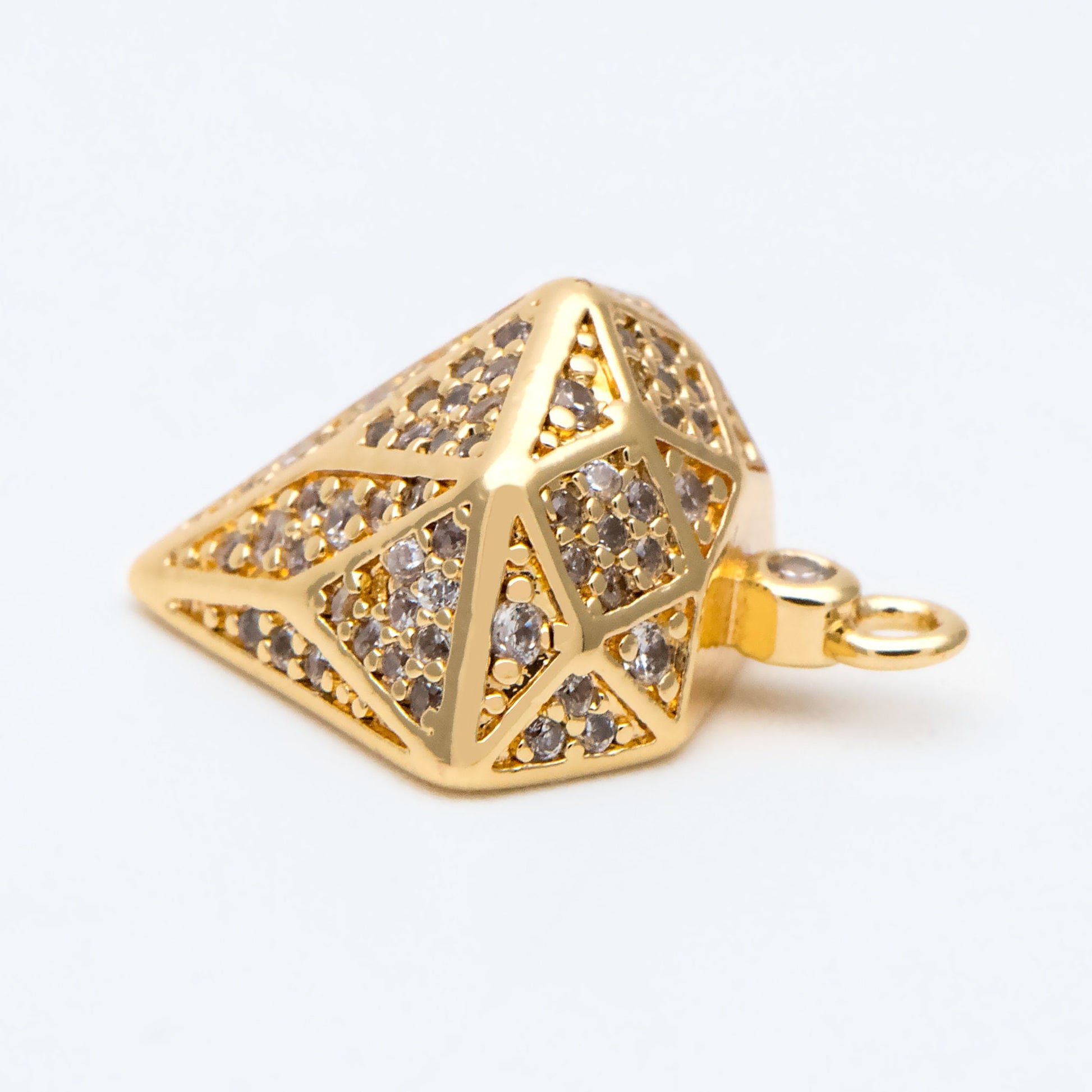 4pcs CZ pave Gold Diamond Charm, 3D Diamond Pendant, Diamond Contour Necklace, Contour Charm, DIY Jewelry Making Accessories (GB-2569)