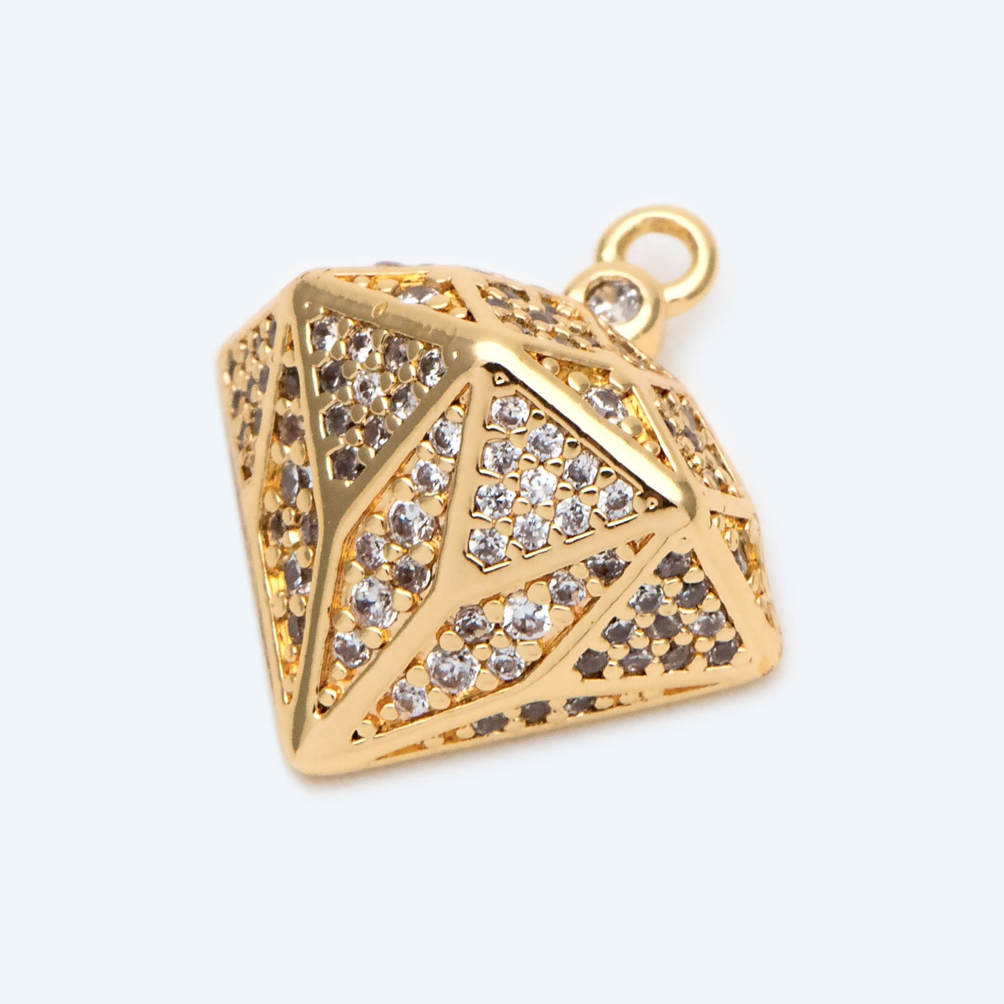 4pcs CZ pave Gold Diamond Charm, 3D Diamond Pendant, Diamond Contour Necklace, Contour Charm, DIY Jewelry Making Accessories (GB-2569)