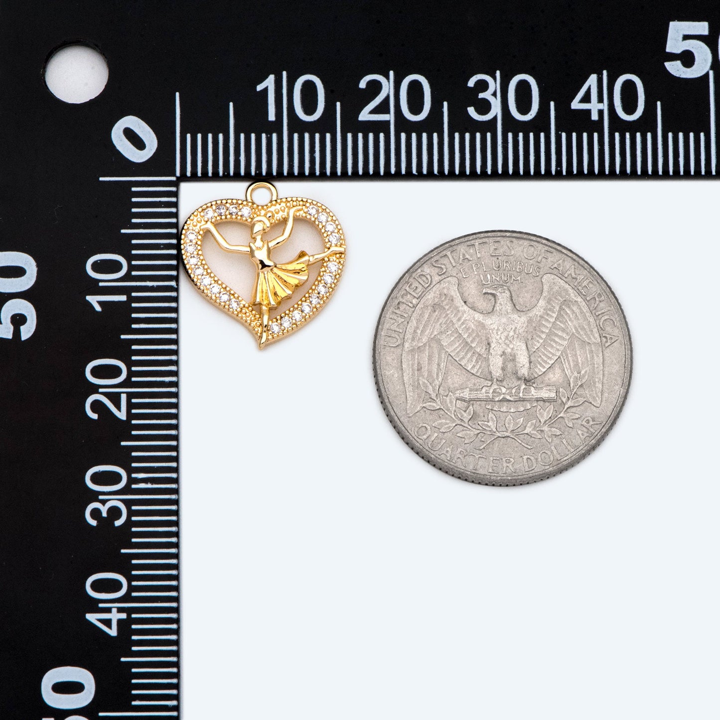 4pcs CZ pave Gold Dancer Heart Charm, Earring Findings, Jewelry Making, Diy Material, Jewelry Supplies (GB-1189-C)