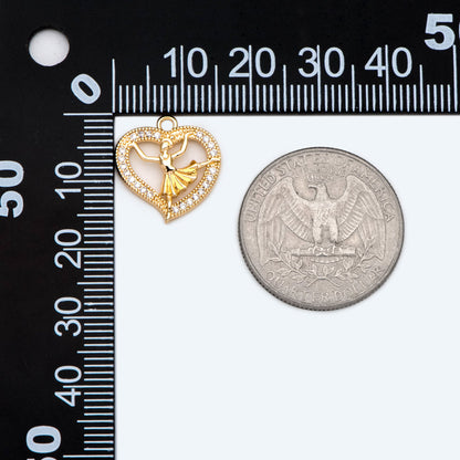 4pcs CZ pave Gold Dancer Heart Charm, Earring Findings, Jewelry Making, Diy Material, Jewelry Supplies (GB-1189-C)