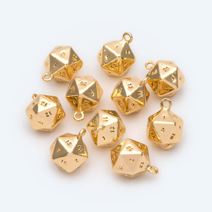 10pcs Gold/ Silver tone Dice Pendant, Polyhedron Pendant, Square Faceted Necklace, Metal Dice Necklace, Dice Charm (GB-2554)