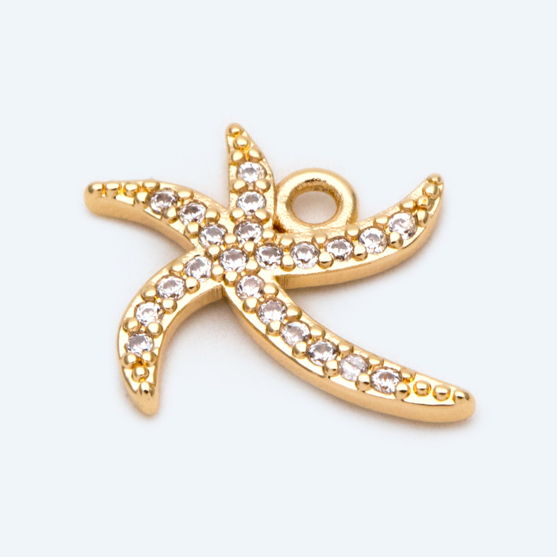 4pcs CZ Pave Gold Starfish Charms, Beach Style Starfish Pendants (GB-722-C)