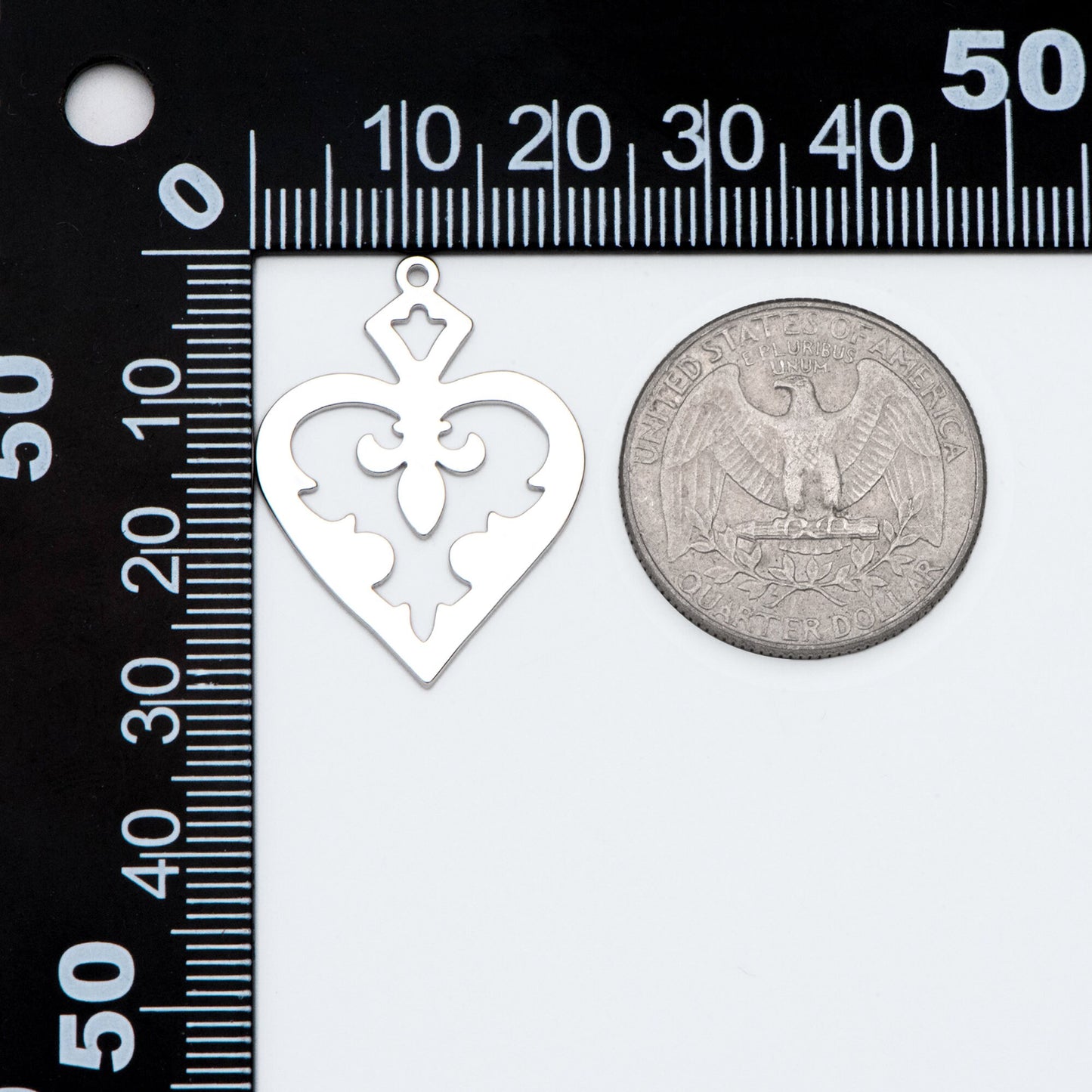 10pcs Silver tone Heart Charms 29x22mm, Rhodium plated Brass Heart Pendants (GB-1406-2)