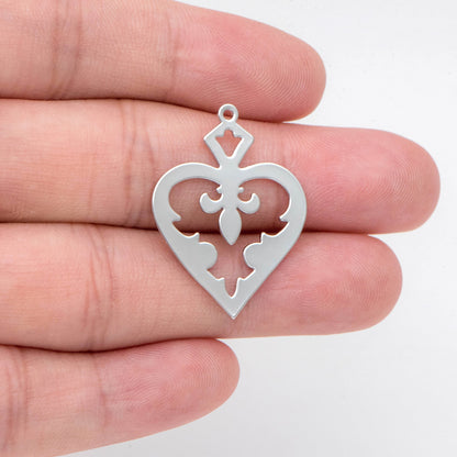 10pcs Silver tone Heart Charms 29x22mm, Rhodium plated Brass Heart Pendants (GB-1406-2)