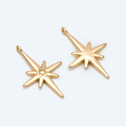 10pcs North Star Charms 23x15mm, Star Pendants, 18K Gold plated Brass (GB-2574)