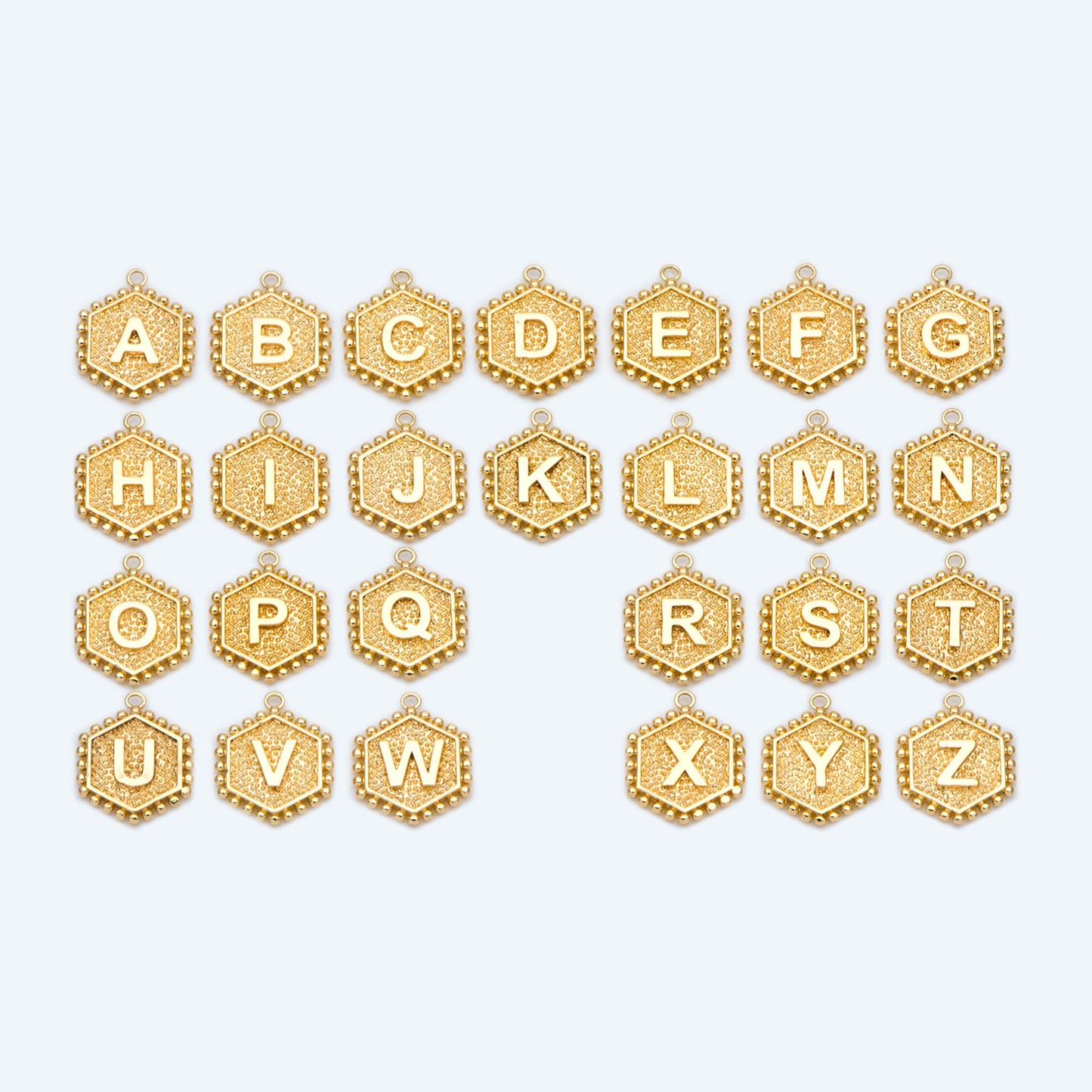 Gold/ Silver Alphabet Charms, English Letter Pendants 16x20mm, Hexagon Initial Coin Pendants, You Choose Letter (GB-2458)