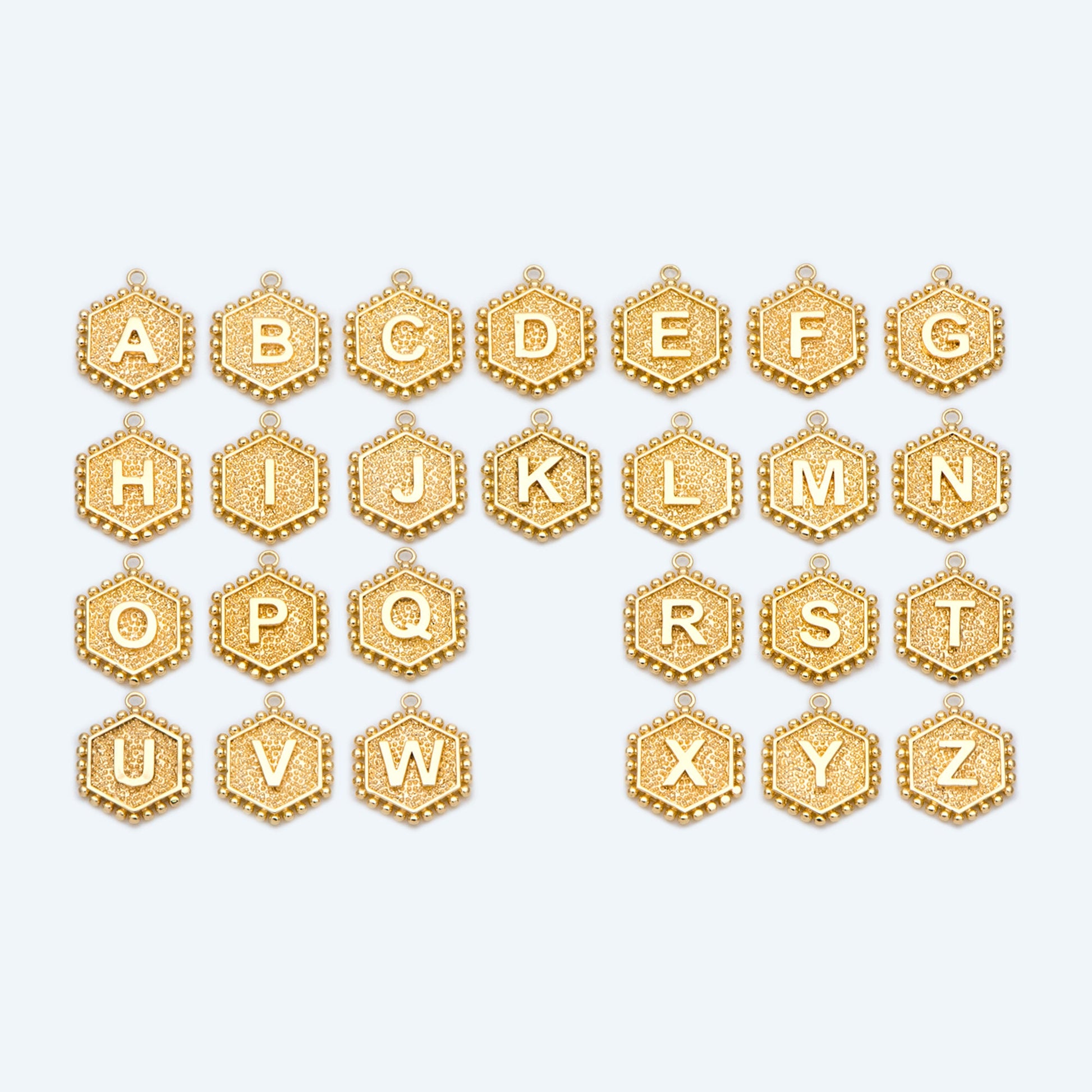 Gold/ Silver Alphabet Charms, English Letter Pendants 16x20mm, Hexagon Initial Coin Pendants, You Choose Letter (GB-2458)