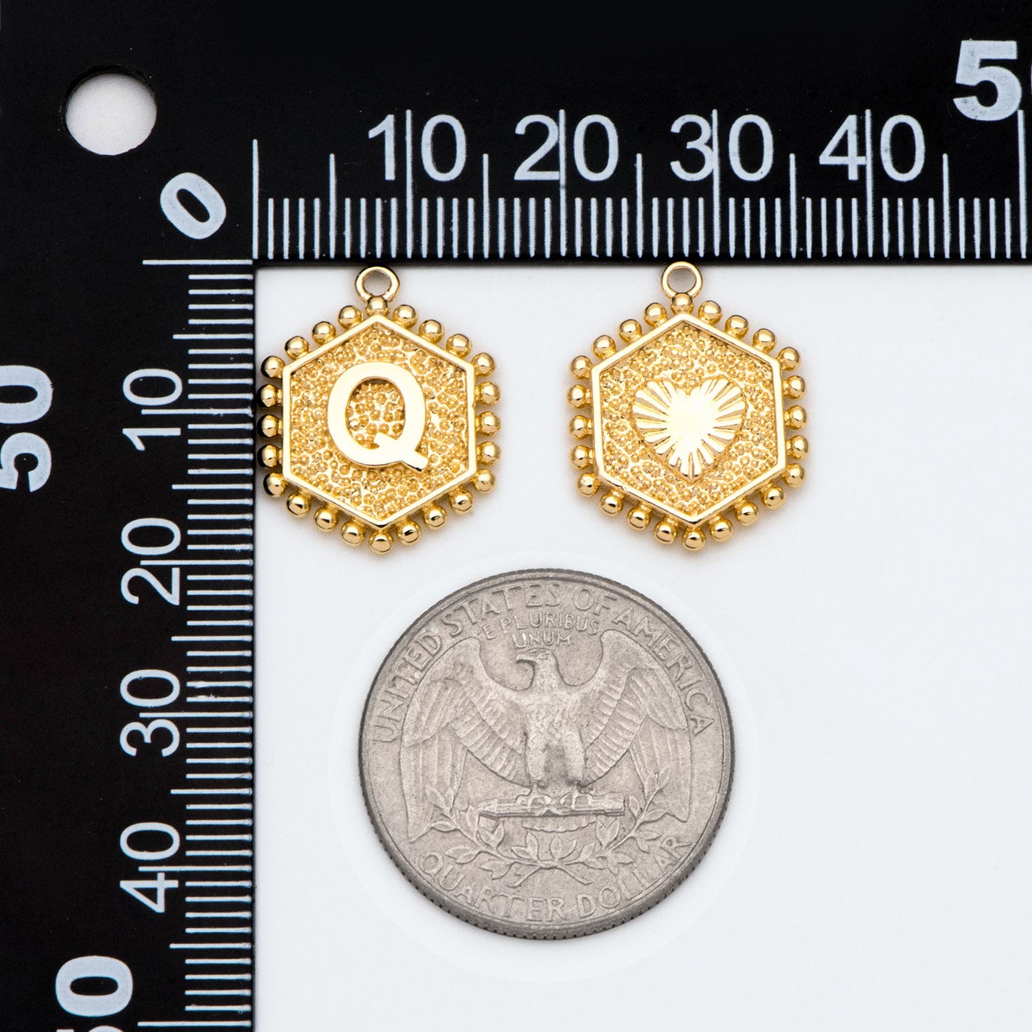 Gold/ Silver Alphabet Charms, English Letter Pendants 16x20mm, Hexagon Initial Coin Pendants, You Choose Letter (GB-2458)