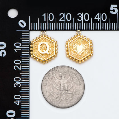 Gold/ Silver Alphabet Charms, English Letter Pendants 16x20mm, Hexagon Initial Coin Pendants, You Choose Letter (GB-2458)