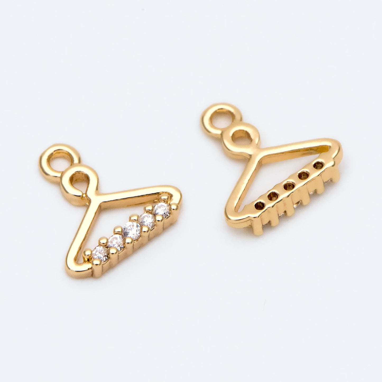 10pcs Gold Hanger Charm 9x9mm, Mini Coat Hanger Pendants, CZ Pave Clothes Hangers (GB-2526)