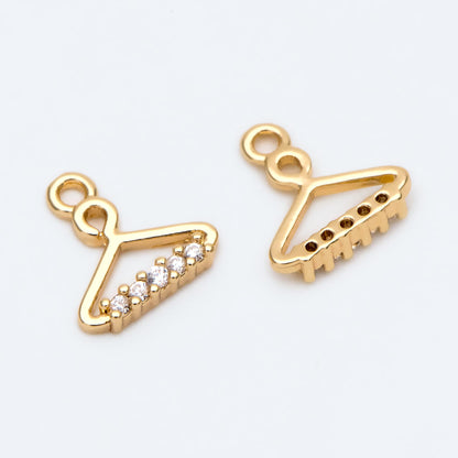10pcs Gold Hanger Charm 9x9mm, Mini Coat Hanger Pendants, CZ Pave Clothes Hangers (GB-2526)