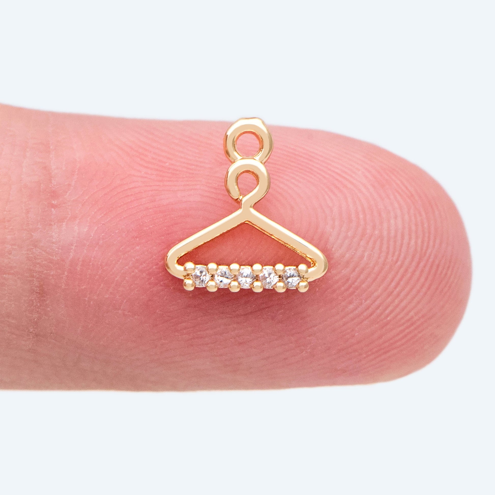 10pcs Gold Hanger Charm 9x9mm, Mini Coat Hanger Pendants, CZ Pave Clothes Hangers (GB-2526)