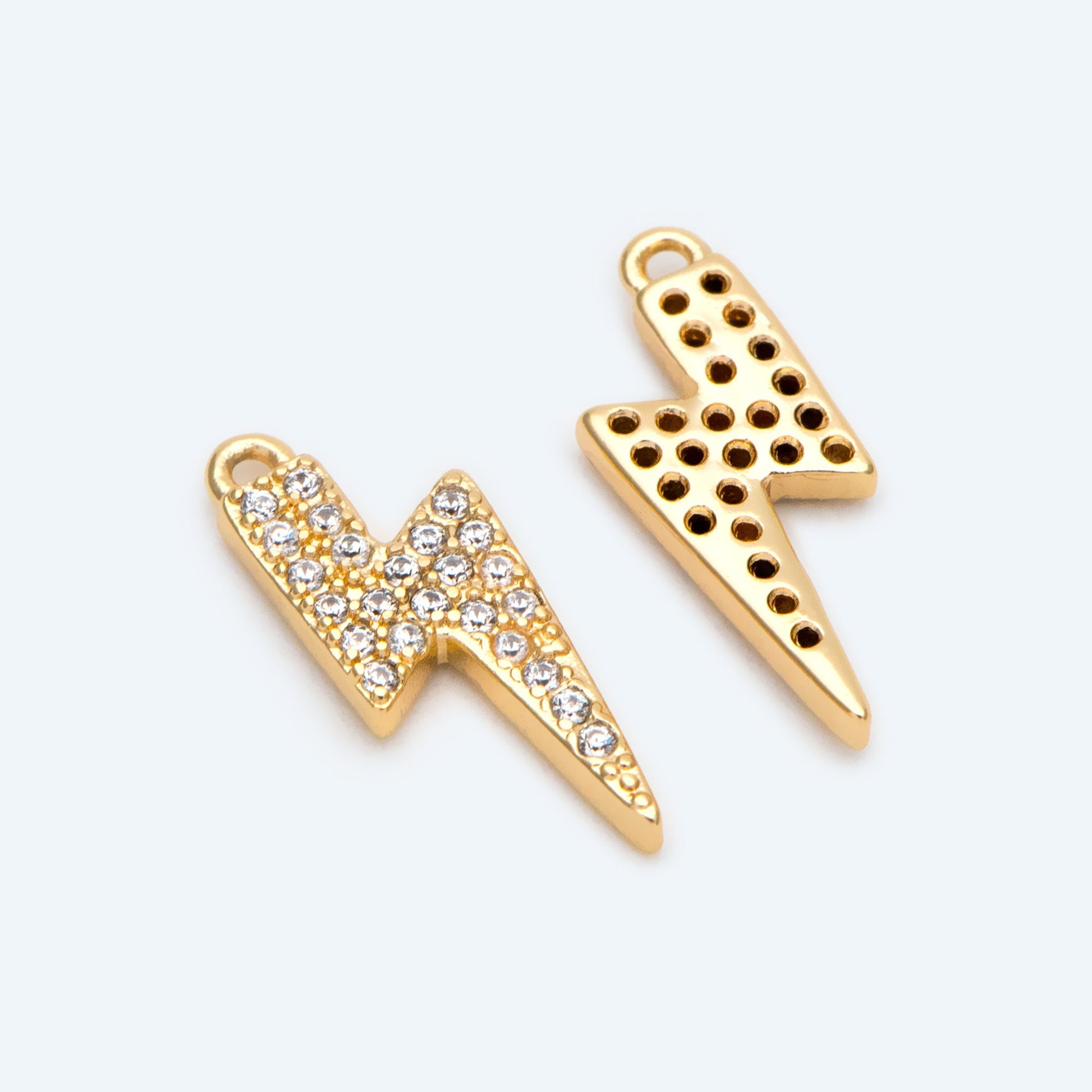 10pcs Gold plated Brass CZ Pave Lightning Charm, Lightning Pendant 17x6mm (GB-2534)